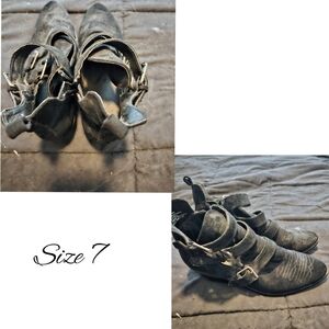 Ankle Boots Moto Buckle Western Bootie Distressed Black Suede Universal Thread 7